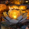 Solar Light Outdoor Waterproof Garden Light Metal Glass Decorative LED Lotus Flower Table Lamp for Home Decor Patio Stair Garden