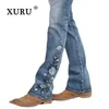 JEANS WOMENS XURU - Europejskie i amerykańskie spodni z wysokim talią haftowane dla kobiet Slim Fit Denim K1-1109