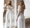 White Wedding Dress Jumpsuit For Women Backless Pants Set For Brides Sparkle Long Sleeve Bridal Dresses Robe Party Vestido De Novi9145655