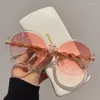 Outdoor Eyewear Vintage Round Frame Sunglasses Gradient Colorful Trendy Fashion Women Female Brand Designer Shades For Ladie