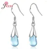 Boucles d'oreilles en peluche fine 925 Sterling Silver Dangler Drop Eleding Blue Opal Cubic Zircon Stone Ear Accessoire Beau cadeau d'anniversaire pour petite amie