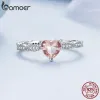 Bamoer 925 Sterling Silver Color Chanceable Heart Stone Finger Ring女性のためのトレンディスタック可能なバンドエンゲージメントファインジュエリーギフト