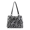 TOTES kadın moda zebra çizgileri inek baskı omuz çantaları kış peluş alışveriş çantası