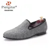 Casual Shoes Piergitar Classic Handmade Tweed In Interwoven Grey And Black Men Loafers Britain Style Traditional Flats