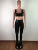 Kadınlar İki Parçalı Pantolon Pu Deri Kulüp Kıyafetleri Seksi Kadın Parçaları Günlük Sokak Giyim Eşleştirme Setleri mahsul üst parlama