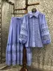 Getspring Women Shirt Jirts sets Lantern Sleeve Crochet Fleur Tops creux hauts Vintage Long Twopiece Suit 240326
