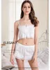 Vêtements de nuit pour femmes pyjama ensembles filles fausses coton confortable en dentelle de lacet abrégé de nuit de nuit de nuit décontractée.