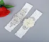 2 Pieces set Bridal Garters for Bride Lace Wedding Garters Sexy Real Picture Pearls Blue Chiffon Flowers Handmade Cheap Wedding Le6760646