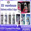 European Warehouse Original Uzy Crystal Pro max 10000 Puff Einweg -Zigaretten 1,2OHM Mesh Spule 16ml Pod Batterie wiederaufladbare elektronische Zigus Puff 10 km 2% 3% 5%