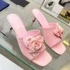 2024 Summer New Rose High Heel Kaptety Head Triangle Etykieta ustawiona palce u nogi puste mody sandały damskie