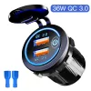 Charge rapide 3.0 Double prise USB 12V / 24V Chargeur de voiture Interrupteur tactile Voltmètre Electronic Light USB Fast Charger Socket