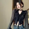 Blouses pour femmes y2k crop top élégant cardigan transparent noir de lacerie gothique sexy