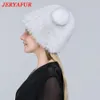 JINGERYA REAL FOX FORS CHAUTS RUSSIE FEMMES KNITTD CAP MARCHE DE haute qualité Couture à main les bonnets d'hiver Naturel Fur Snow Hat