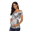 Womens Maternity Tops Off Shoulder Short Sleeve Side Ruched Pregnancy T-Shirt Classic BreastfeedingSummer Clothes Pregnant Mama