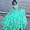 2017 Cheap Mint Green Two Pieces Quinceanera Dresses Vestido de 15 Anos Azul Quincenera Gowns with Lace Crystals Sweet 16 Dress4248877