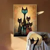 Gustav Klimt Style Cats Family Abstract Canvas Paintingかわいいペットの猫バニーパンダポスターとプリントウォールアート写真室の装飾