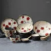 Schalen Antowall Japaner 1PCS Red Blume Deep Teller Big Bowl Haushalt Keramikgeschirr Tier Suppe