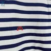 Women's T Shirts Spring/Summer Top Quality Navy Blue Stripe Knitted Embroidered T-shirt