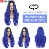 Wignee 1b azul peruca onda corporal perucas de renda sintética para mulheres perucas de cosplay longa perucas diárias de vida na venda