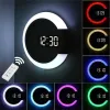 7 couleurs LED Corloges murales thermomètre à télécommande colorée Miroir à LED créatif Muroir mural horloge légère numérique Lumière Corloge intérieure DÉCOR