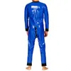 Blau und schwarze sexy Männer Frauen Latex Pyjama losen Katzenanzug Gesamtgummi-Bodysuit Nachtwäsche handgefertigte Nachtnachts-Jumpsuit S-LCM191