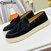 Casual Shoes 2024 Spring Flat Causal Men Cow Suede Leather Slip On Loafers Fringe Decor Brand For Round Toe Male Mules Size46