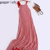 Gagarich Design Sense Shires Cut Lace Up Slimming Dresses 2023 여름 여성 Pendulous 니트 스트라이프 간단한 슬립 작은 드레스