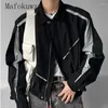 남성용 재킷 아메리칸 레트로 패치 워크 대조 컬러 세련된 느슨한 캐주얼 하이 스트리트 실루엣 재킷 남자 탑 남성 옷