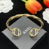 Bracelets Women Designer Letter Hollow Out Open Bangle Jewelry 18K Gold Plated Stainless Steel Crystal Cuff Bracelet Wristband Wedding Gifts Accessories