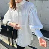 Blusas femininas 2024 Spring lotte Instagram vendendo solto e emagrece de cor sólida pescoço de camisa de camisa longa de longa