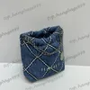 24p Denim Blue Classic 22 Mini Shopper Counter Handbags with Coin Charm Silver Chain Bags Diamond Lattice Quilted Carge Crace Parse 20cm