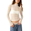 Women's T Shirts Combhasaki Sexy Y2K Vintage Long Sleeve High Turtleneck Swiss Polka Dots Lace See-through Slim Fit Sheer Tops Clubwear