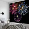 Flame de fogos de artifício colorido Imprimir tapeçarias pretas Background Tapestry decoração de parede de pano de parede de tapeçaria parede pendurada Cortina quarto quarto R0411