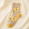 Women Socken Chic Retro Stickerei Sonnenblume Japanisch Kawaii süße ethnische Lolita Relief Lace Flower Crew süßes Geschenk Dropship