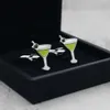 Manchet links Nieuwe Creative Drinking Cup Green Cocktail Glass Cufflink Elegant Fashion Mens Shirt Suit Accessories Wedding Geschenken Y240411