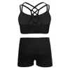 Kids Girls 2 Piece ActiveWear Set Strappy Sport BH och Booty Kort för balettdans Tumbling Athletic Gymnastics Workout