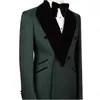 Herrenanzüge Luxusgrün für Männer 2 -teilige Jacke Hose Doppelbrustes schwarzes Schal Revers Casual Clothing täglich Full Set Hochzeitsbräutigam