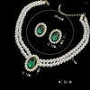 Ketting oorbellen set kmvexo vintage imitatie parel sieraden voor vrouwen smaragd Crystal Choker Banquet Bridal Wedding Accessories