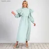 Basic Casual Dresses Plus Size Women Long Dress Elegant Robes Solid Color Button O Neck Ruffles Long Sleeve Vintage Dress Loose Fall Clothes L49
