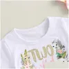 Шорты для одежды для маленьких девочек Set Письма для животного припечатка для печати футболка с полосатыми и бахновыми волосами летние наряды Duft Otocb