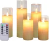 Remote controlled w/Timer Flickering Flame Pillar Candle Paraffin Wax Electric LED Glass Candle Set Home party table Decor-Amber