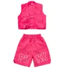 Детский джаз современный танцевальная одежда Rose Red Loak Vest Hiphop Shorts для девочек Hip Hop Dance Performance Wear DQS12818