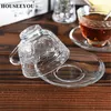 Tasses Saucers Houseeyou Retro rétro gravé en verre floral en verre tasse de tasse de soucoupe 240 ml tasses à thé