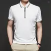 Polos Męski Letnia T-shirt z krótkim rękawem Lapel Business Casual wszechstronne polo liczne w paski zip-up tenie komfortowe topy
