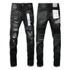 Pantaloni da donna marca viola jeans fashion 2024 high street nero riparazione di qualità angosciata bassa denim magro