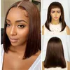 13x4 Lace Straight Bob Wig Front Double Drawn Brown Human Hair Short Remy 4#