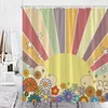 Shower Curtains Hand Drawn Cartoon Sun Flower Curtain Color Creative Printing Kid Bathroom Decor Fabric Accessories Set