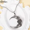 Collares colgantes geiteri hiphop rosa luna para mujeres hombres unisex silver color hojas