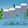 収納ボトル正方形空のポンプボトルガラス液体基礎コンテナ透明マット補充可能なスパリアポータブルローション