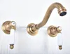 Bathroom Sink Faucets Antique Brass Basin Mix Tap Dual Handles Wall Mounted Kitchen Mixer Faucet Nsf509